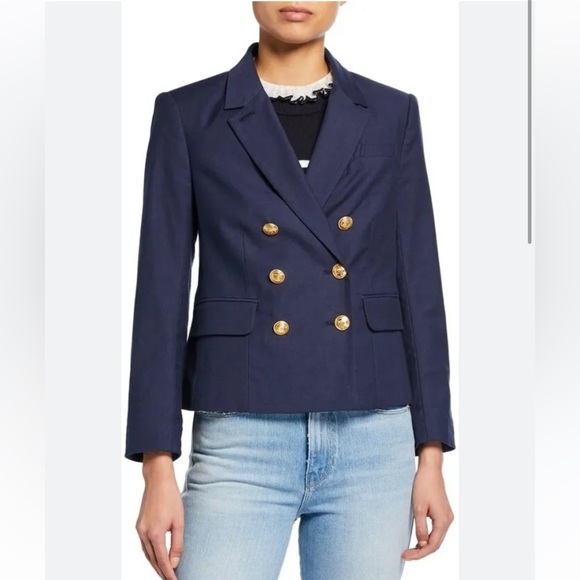 Frame Double Breasted Shrunken Blazer Navy - Picture 1 of 5
